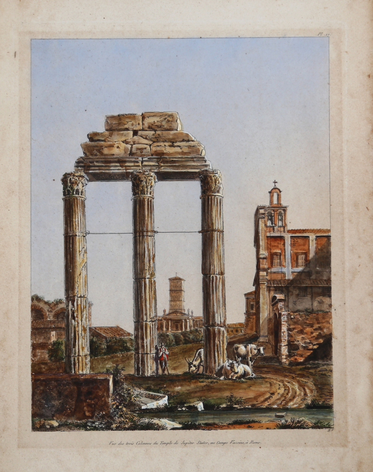 Vue de Trois Colonnes du Temple de Jupiter Stator, au Campo Vaccino, à Rome