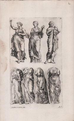                   Seven draped female statues
              